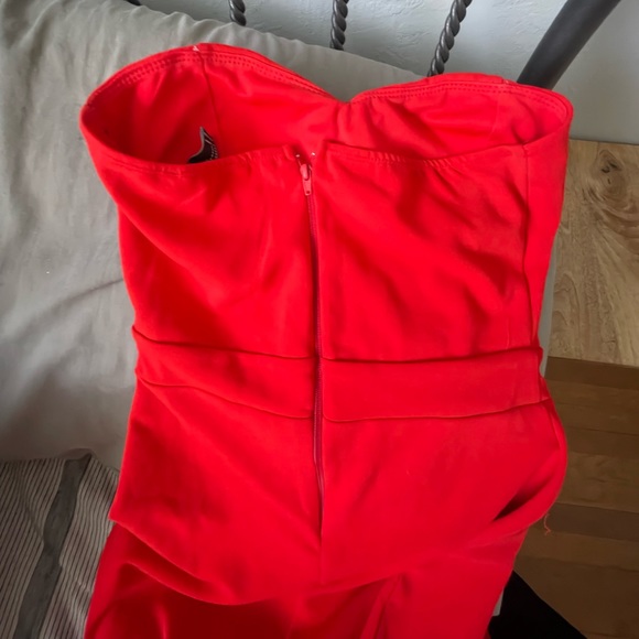 Trumpet Mermaid front Slit Dress Ruffle Gown Strapless Red Party Cocktail - Picture 8 of 9